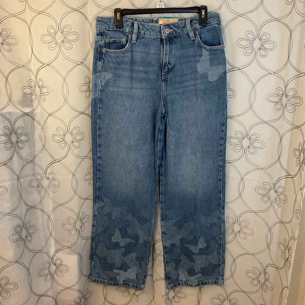 Thereabouts High Rise Wide Leg Jeans Butterfly‎ Print  Kids Size 16.5 Plus